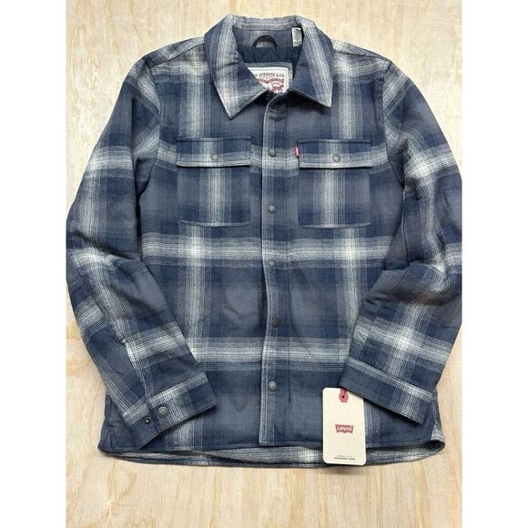 Levi’s Men’s Quilted Flannel Cotton Shacket Zip Up Sz Small New! $128 Blues Gray - Picture 1 of 4